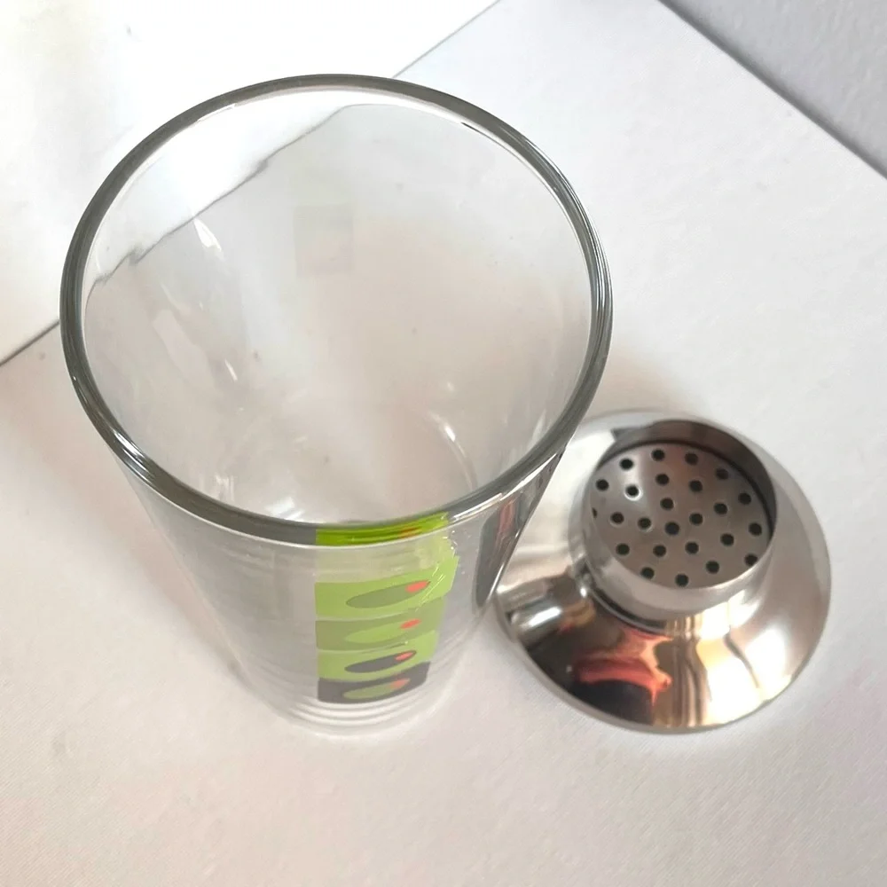 MCM Kitsch VTG Glass Olive Graphics Chrome Cocktail Shaker Martini Mixer**READ